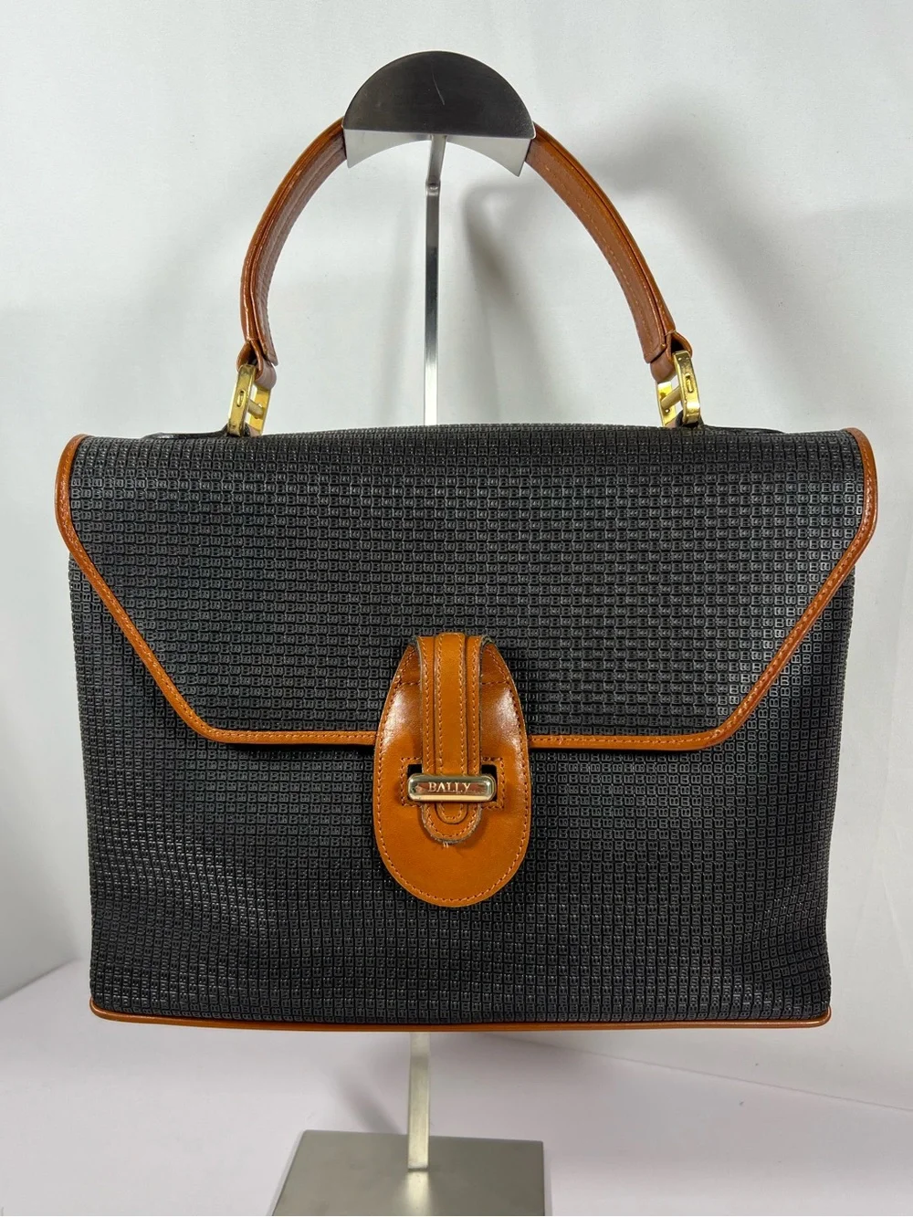 3116: Vintage Bally Monogram Top Handle Briefcase Attache Bag Brown